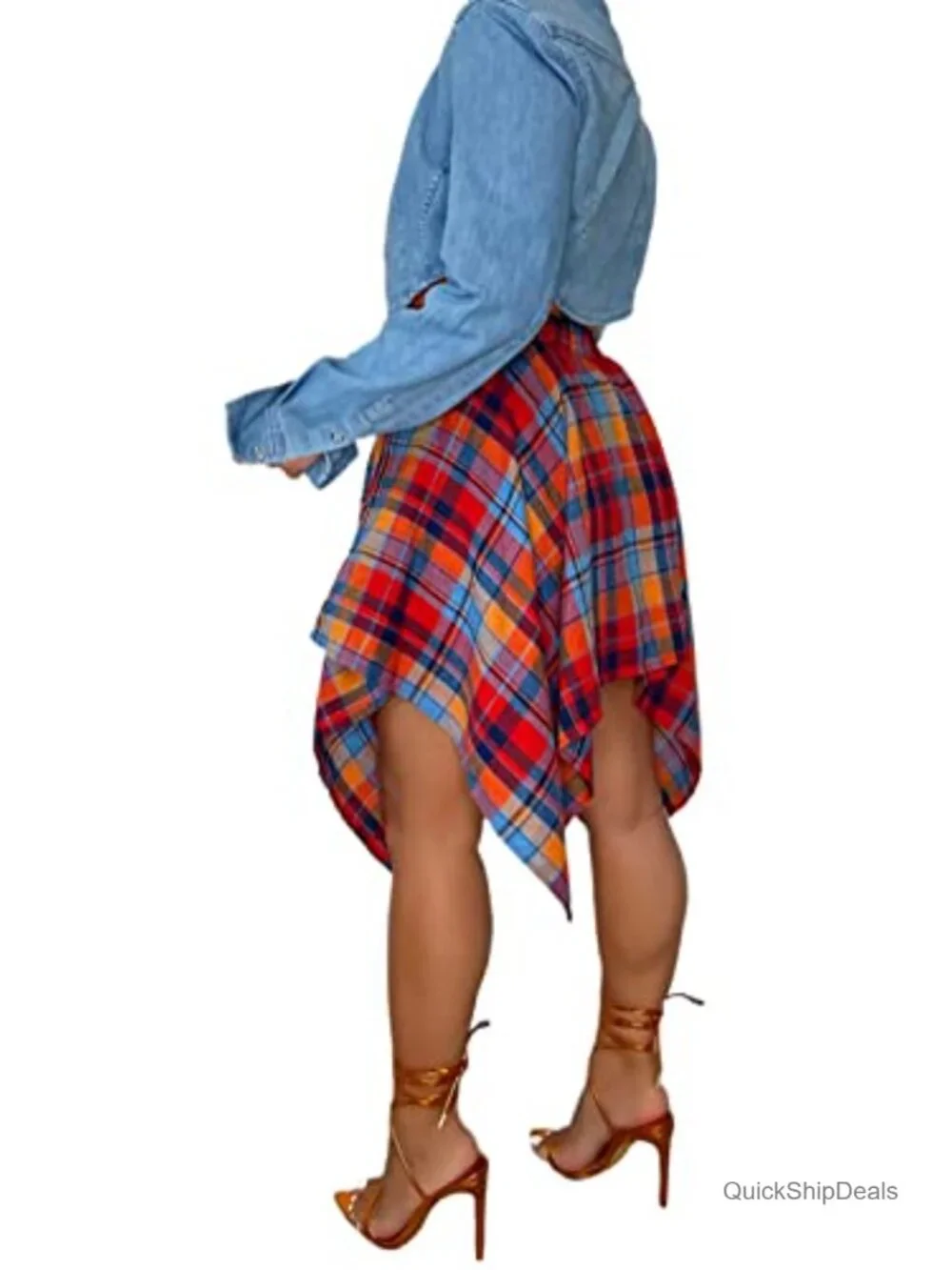 Plaid Skort High Waisted Tie Front Pleated Asymmetrical Skirt with Shorts